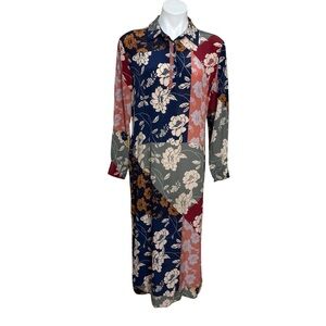 Johnny Was silk Jade Collection Floral Patchwork Long Sleeve Maxi Dress small